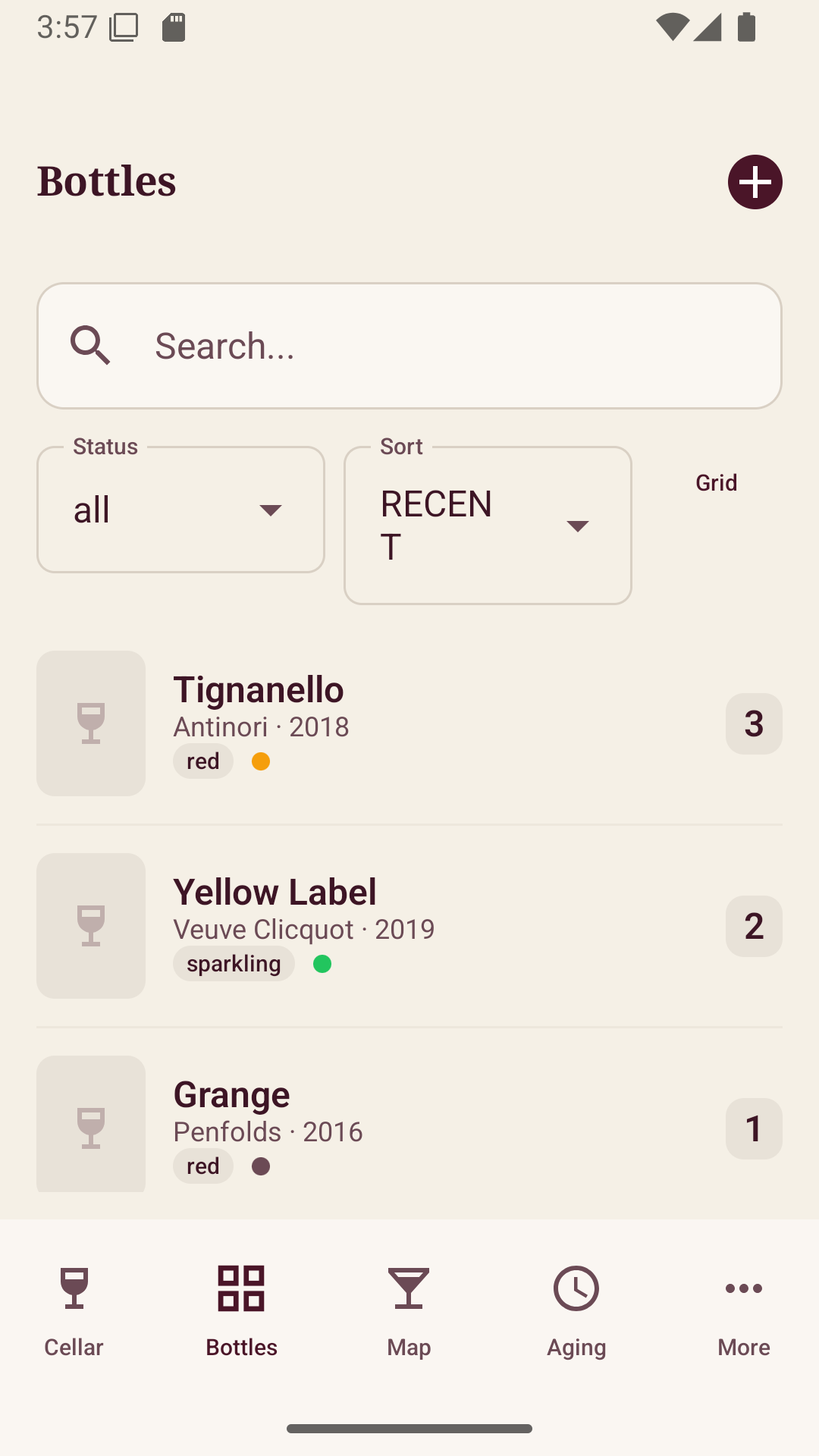 Bottle catalog screen